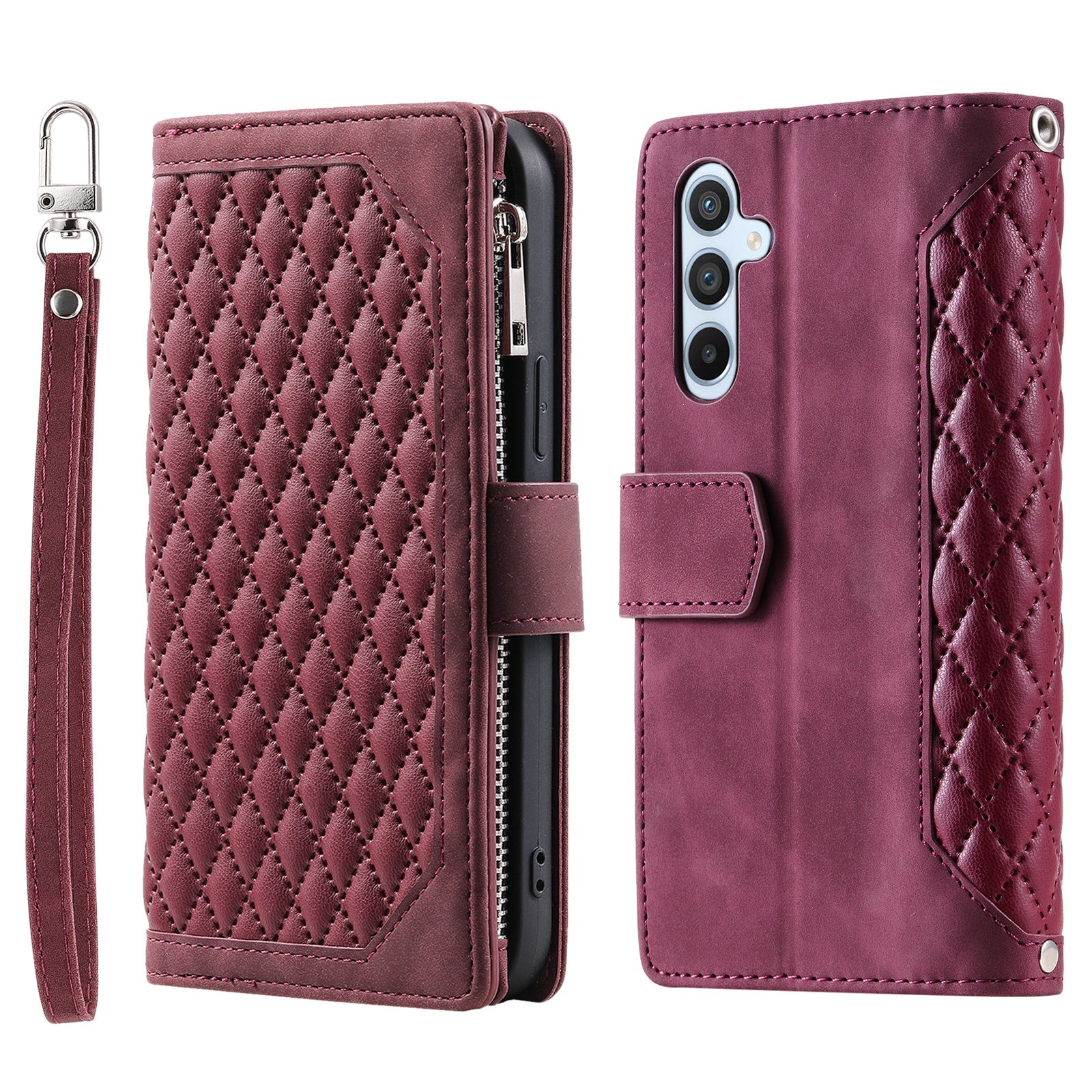 For Samsung Galaxy S23 FE PU Leather Phone Case Shell Rhombus Texture Zipper Pocket Wallet Stand Cover For Samsung Galaxy S23 FE PU Leather Phone Case Shell Rhombus Texture Zipper Pocket Wallet Stand Cover